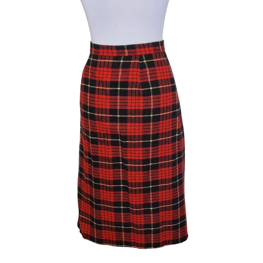 Vintage Red Black Tartan Plaid Skirt with Side Fringe